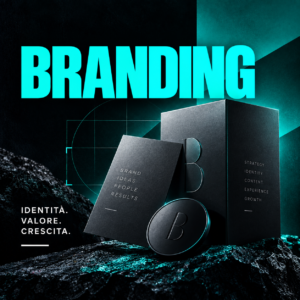 Hero della Soluzione Branding Bertoli® con il concetto di identità del brand, grafica moderna nei colori viola, nero e oro, claim "Un brand non è ciò che dici di essere. È ciò che le persone ricordano di te." e rappresentazione del Metodo Bertoli®.