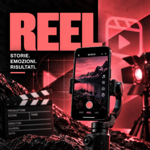 Hero del prodotto Reel Professionale Bertoli® con smartphone in formato verticale, contenuti ottimizzati per Instagram Reels, TikTok, Facebook, YouTube Shorts e LinkedIn. Immagine dedicata alla creazione di Reel professionali per aziende, professionisti e brand secondo il Metodo Bertoli® Production.